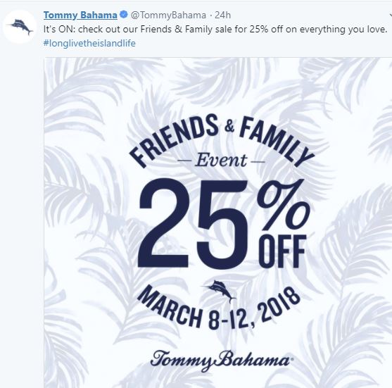tommy bahama friends and family 2018 